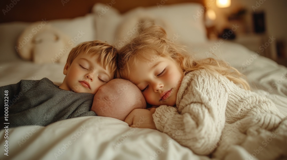 Children Siblings Sleeping on Bed Children Siblings Sleeping on Bed