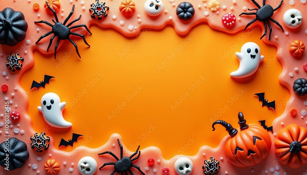 Decorative Halloween-Themed Frame with Spooky Elements for Seasonal Design and Festive Celebrations Decorative Halloween-Themed Frame with Spooky Elements for Seasonal Design and Festive Celebrations