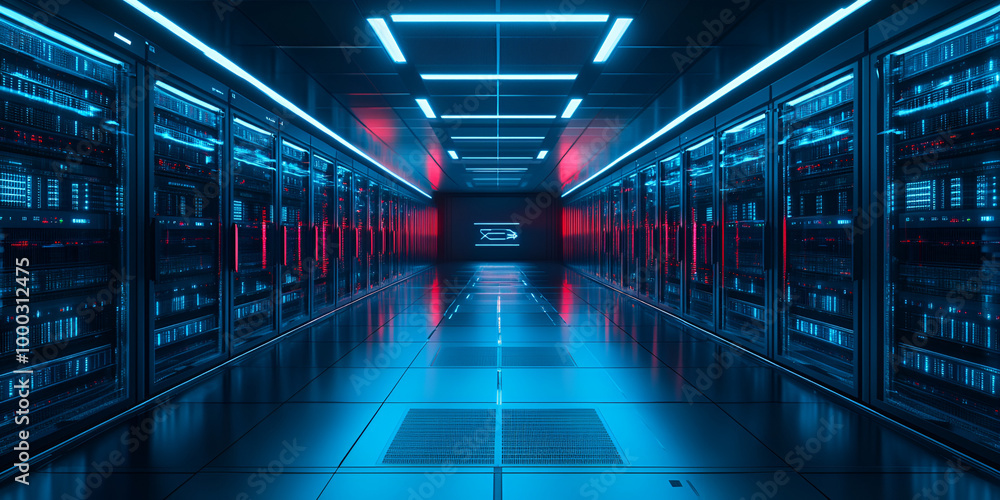 Fototapeta premium Futuristic Data Server Room with Neon Lights