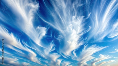 Fluffy Sun Lit Wispy Clouds in the Skyline: Majestic Cloud Formations and Scenic Sky Views for Atmospheric Visuals for Poster and Digital Design Projects