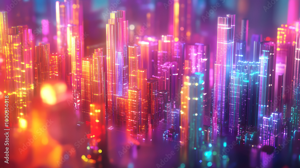 Abstract hologram 3d city with digital buildings. Holographic City. Illustration Abstract hologram 3d city with digital buildings. Holographic City. Illustration