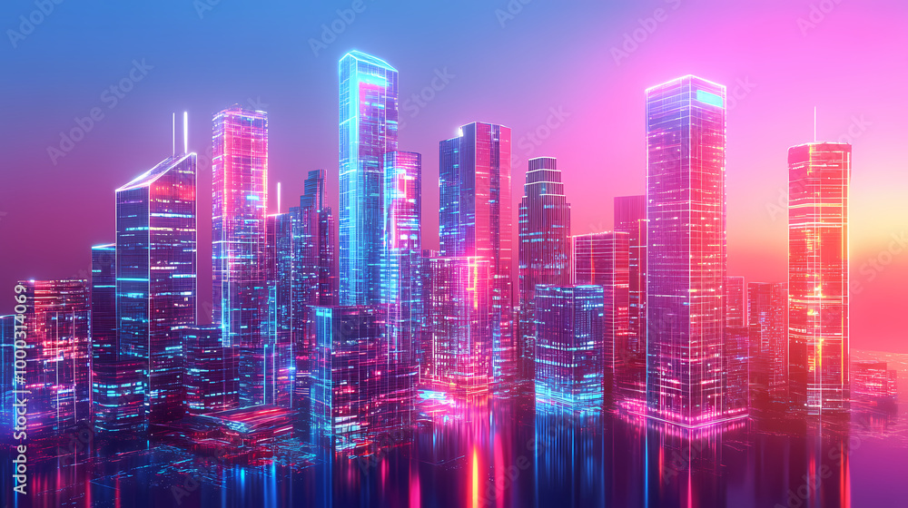 Abstract hologram 3d city with digital buildings. Holographic City. Illustration Abstract hologram 3d city with digital buildings. Holographic City. Illustration