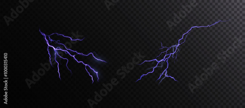 Bright lightning effect, lightning electric discharge, bright light effect. Lightning energy discharge effect isolated on transparent background for web design and illustrations.