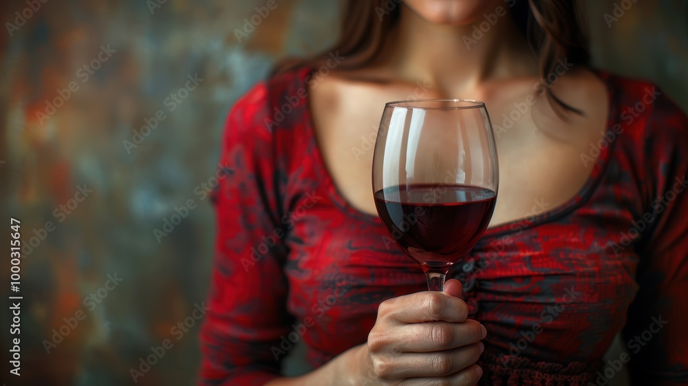 mature woman drinking wine at home. Old middle aged lady holding glass