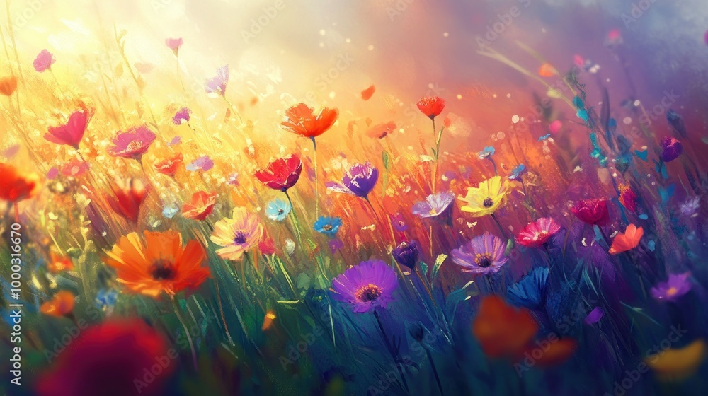 Vibrant Wildflowers in a Sunlit Meadow Vibrant Wildflowers in a Sunlit Meadow