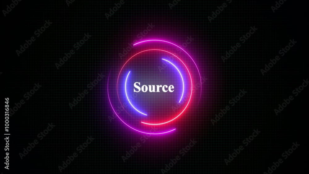 Source Text Effect Technology Background Neon circle with the word Source Text Effect Technology Background Neon circle with the word
