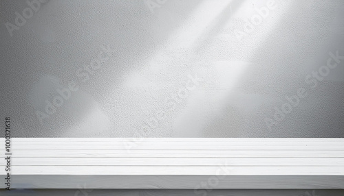 Wallpaper Mural 3D table and wall in an empty studio room. Podium against a white wall. Tabletop surface for Torontodigital.ca