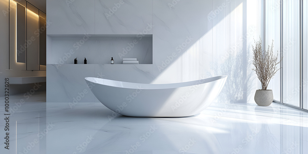 Luxurious Bathroom Interior with Ocean View

