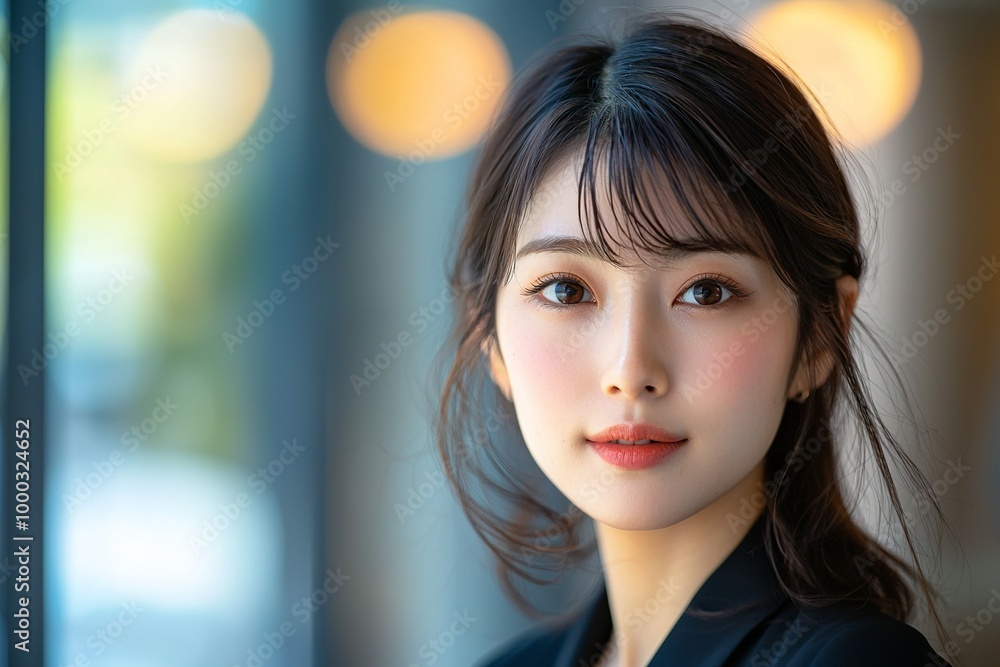 Fototapeta premium Portrait of a beautiful Japanese woman in office attire, a professional photo...