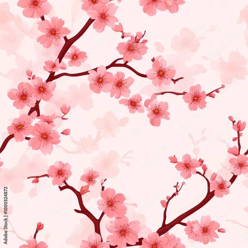 Light Coral Cherry Blossom Vector Seamless Illustration Light Coral Cherry Blossom Vector Seamless Illustration