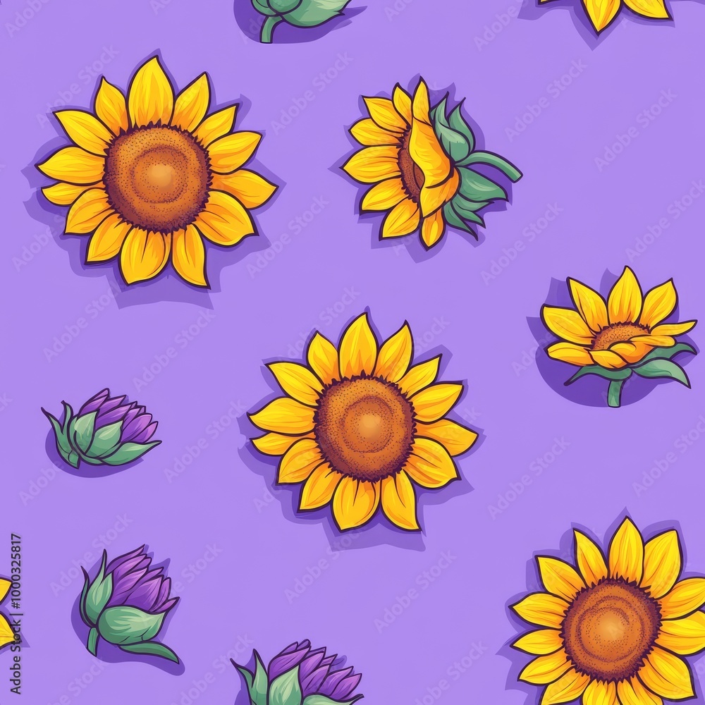 Seamless Vector Illustration of Sunflower and Lavender Seamless Vector Illustration of Sunflower and Lavender