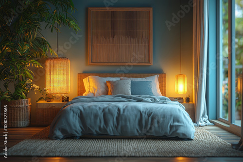Wallpaper Mural A bedroom with a soft night light and calming decor, setting the stage for a peaceful night's sleep. Concept of sleep ambiance. Torontodigital.ca