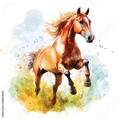Watercolor Horse Running in Nature