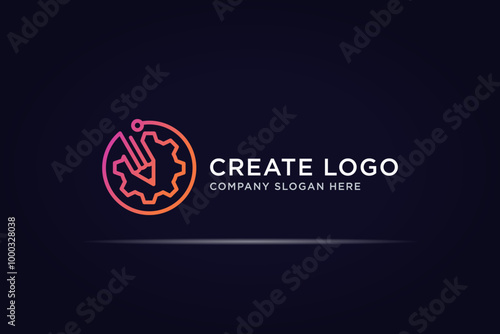 gear pen technology logo with line concept