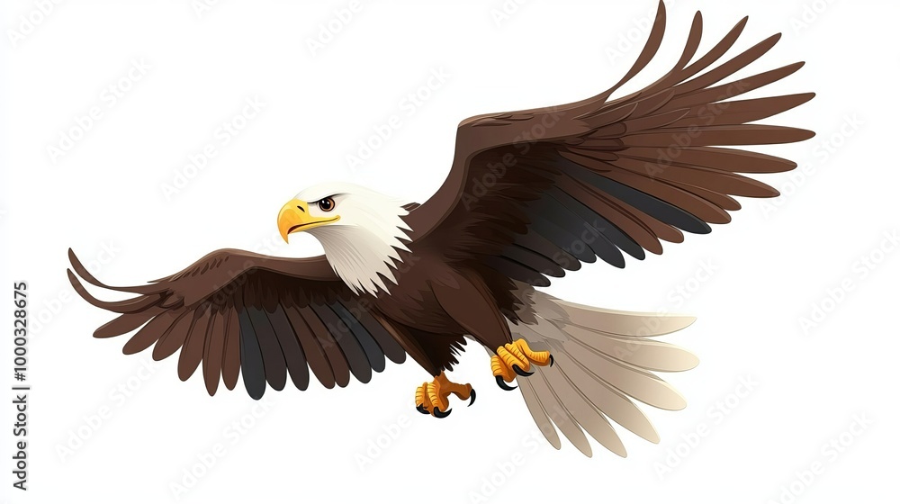 Obraz premium Soaring Through the Skies: A Vibrant Cartoon Representation of a Bald Eagle as a Fierce and Playful Predator, Embodying Strength and Freedom in a Dynamic 3D Vector Illustration
