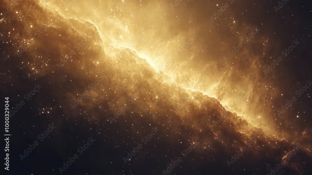 Fototapeta premium Golden Nebula with Scattered Stars in Dark Space