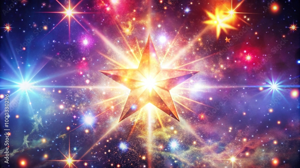 A glowing star against a vibrant background of stars and nebulae. A glowing star against a vibrant background of stars and nebulae.