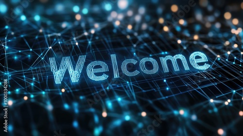 Welcome word on digital cyberspace background. Greeting text for events, websites, promotions and hospitality business photo