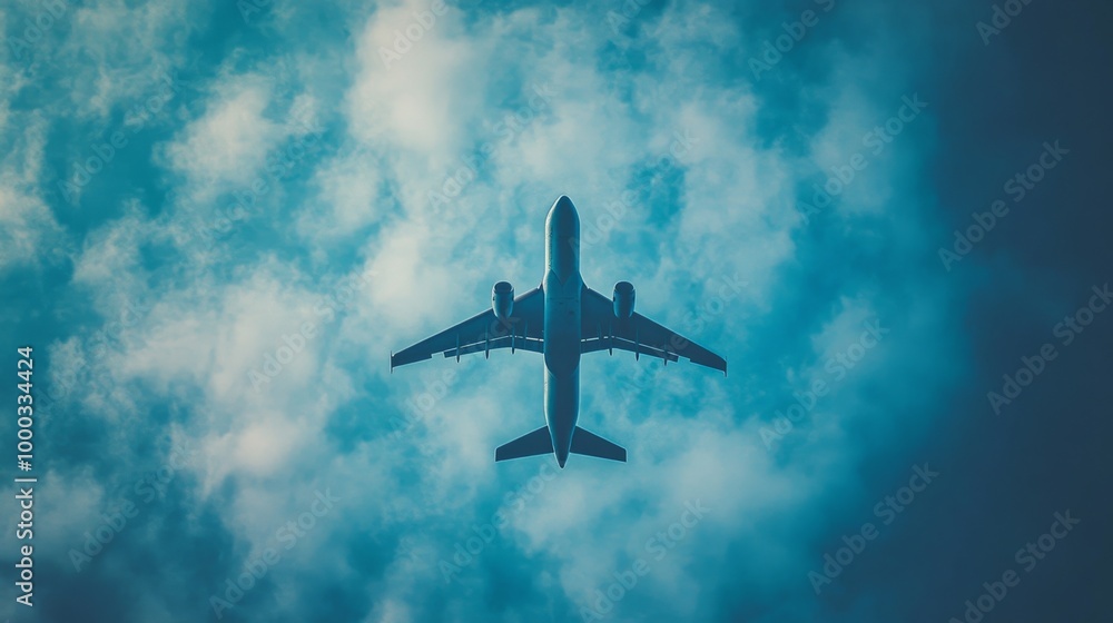 Airplane Soaring in Cloudy Sky Airplane Soaring in Cloudy Sky