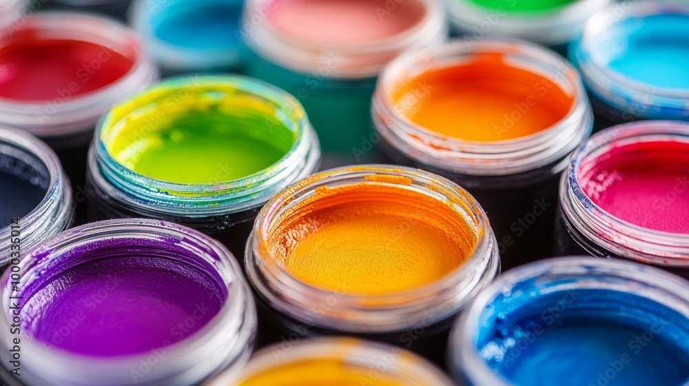 Colorful Open Paint Cans in Close-up Colorful Open Paint Cans in Close-up
