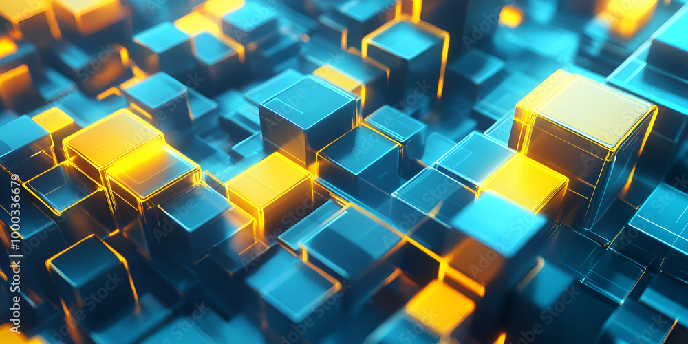 3D Render of Glowing Blue Cubes 3D Render of Glowing Blue Cubes