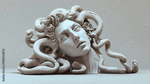 Revived sculpture of the gorgon medusa. Medusa. Illustration photo