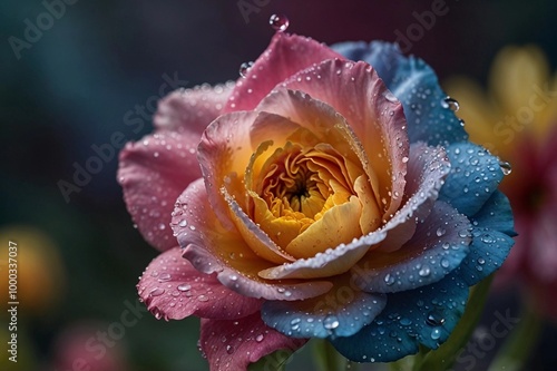 pink rese with water drops photo