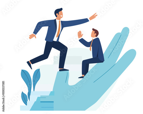 Business Mentorship: Hand Uplifting Employee for Team Success and Goal Achievement - Flat Minimalist SVG Vector