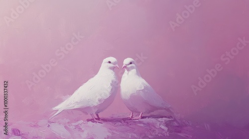 Two White Doves On Pink Background