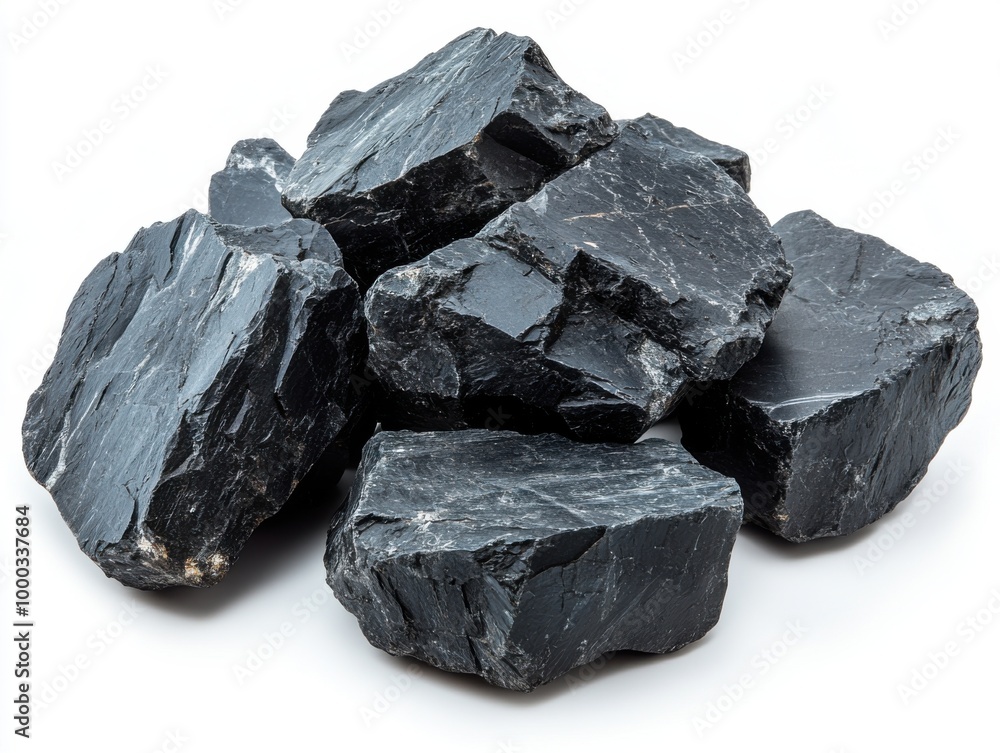 Raw Black Coal Rocks Piled Together on White Background Raw Black Coal Rocks Piled Together on White Background