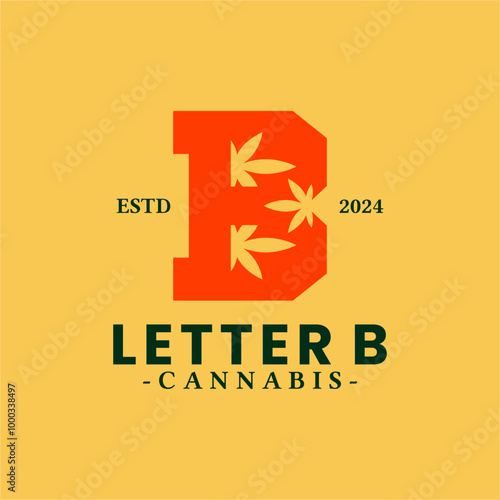 combination vector of letter B with cannabis marijuana ganja weed hemp pot leaf icon symbol character logo design inspiration
