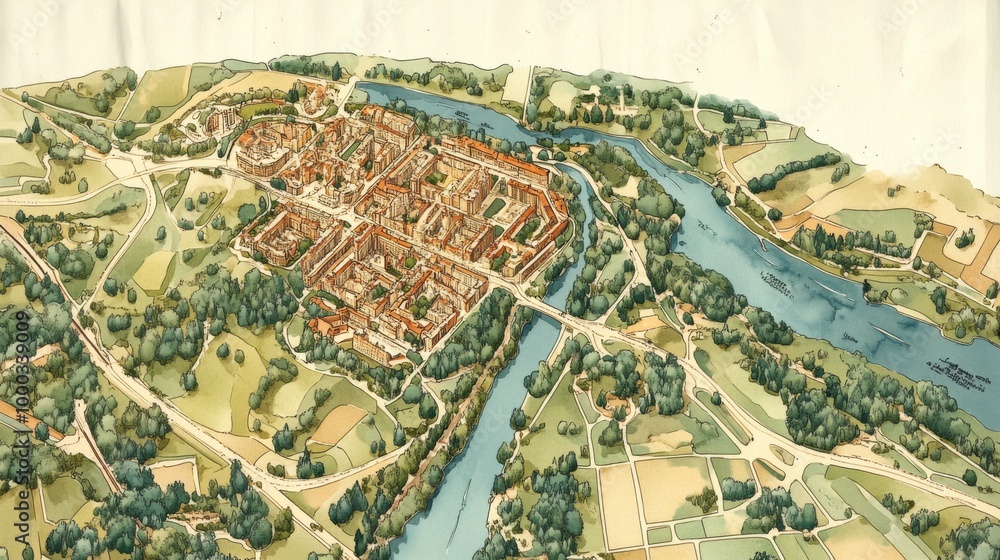 Fototapeta premium Medieval City Aerial View