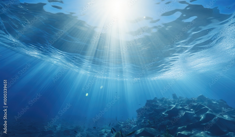 Blue sea water crossed by sun rays, deep blue marine background Blue sea water crossed by sun rays, deep blue marine background
