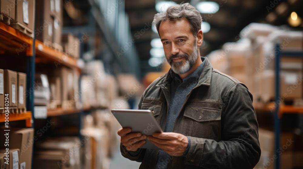 Warehouse Manager Supervising Inventory Control with Digital Tablet Warehouse Manager Supervising Inventory Control with Digital Tablet