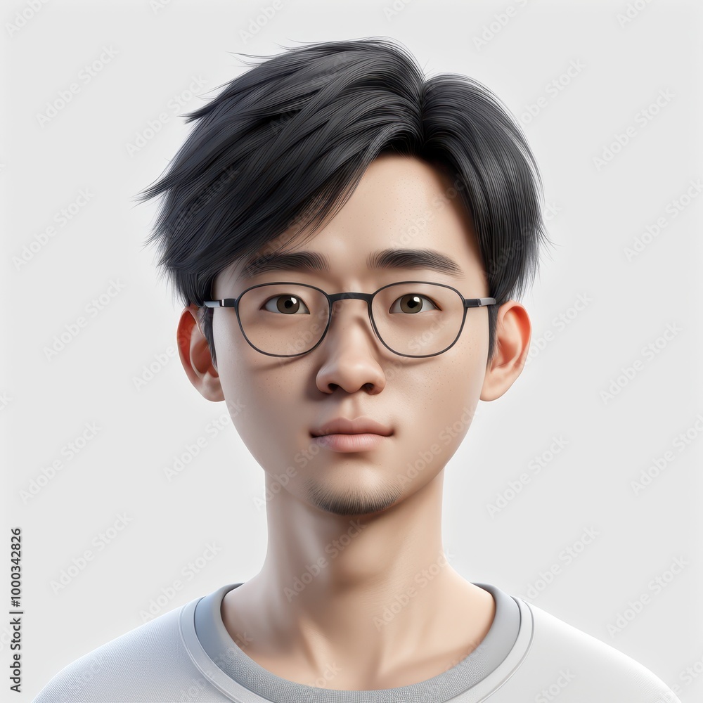 A realistic digital portrait of a young man with glasses, showcasing modern digital art techniques. A realistic digital portrait of a young man with glasses, showcasing modern digital art techniques.