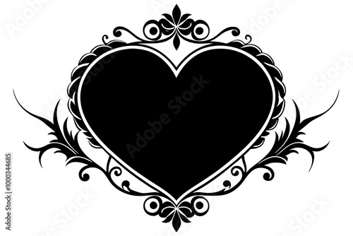 Gothic heart frame set, vector vintage baroque border, dark classic antique ornament, floral swirl. Victorian love mystic tattoo, elegant magic decoration with copy space. Halloween gothic frame kit