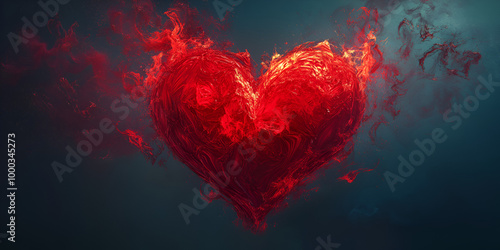 Crystal Heart on Red Bokeh Background