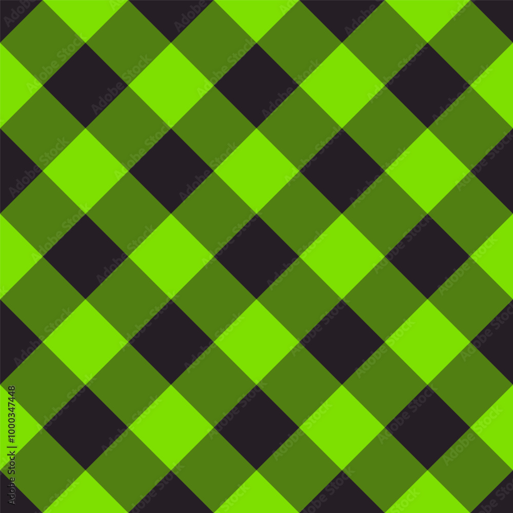 Halloween neon green gingham check Vector pattern. Diagonal checkered Halloween seamless pattern in neon green, black. Halloween neon green gingham check Vector pattern. Diagonal checkered Halloween seamless pattern in neon green, black.