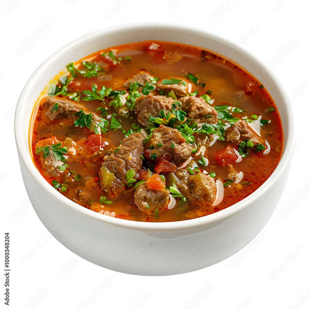 Delicious homemade beef stew with tender meat, fresh herbs, and vegetables served in a white bowl, offering a comforting and flavorful meal Delicious homemade beef stew with tender meat, fresh herbs, and vegetables served in a white bowl, offering a comforting and flavorful meal