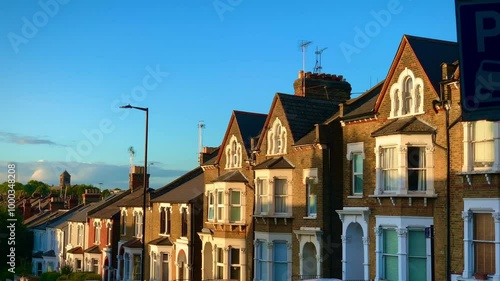 Traditional brick houses North London, residential street, Victorian and Georgian homes North London Brick house facades
