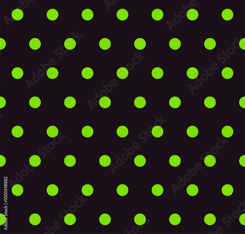 Retro neon green Halloween polka dots Vector pattern. Classic midcentury style polka dots in neon green color.