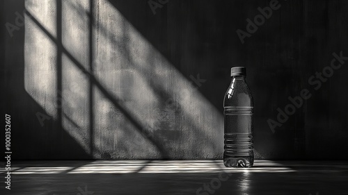 Plastic water bottle in dramatic shadows photo