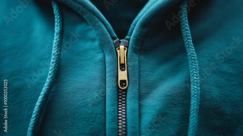 teal hoodie zipper on white background