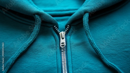 teal hoodie zipper on white background