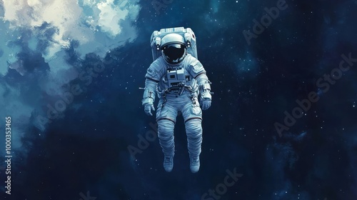 Astronaut Floating in Space Against a Starry Background