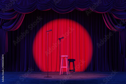 Photography A stand-up stage with a microphone and spotlights