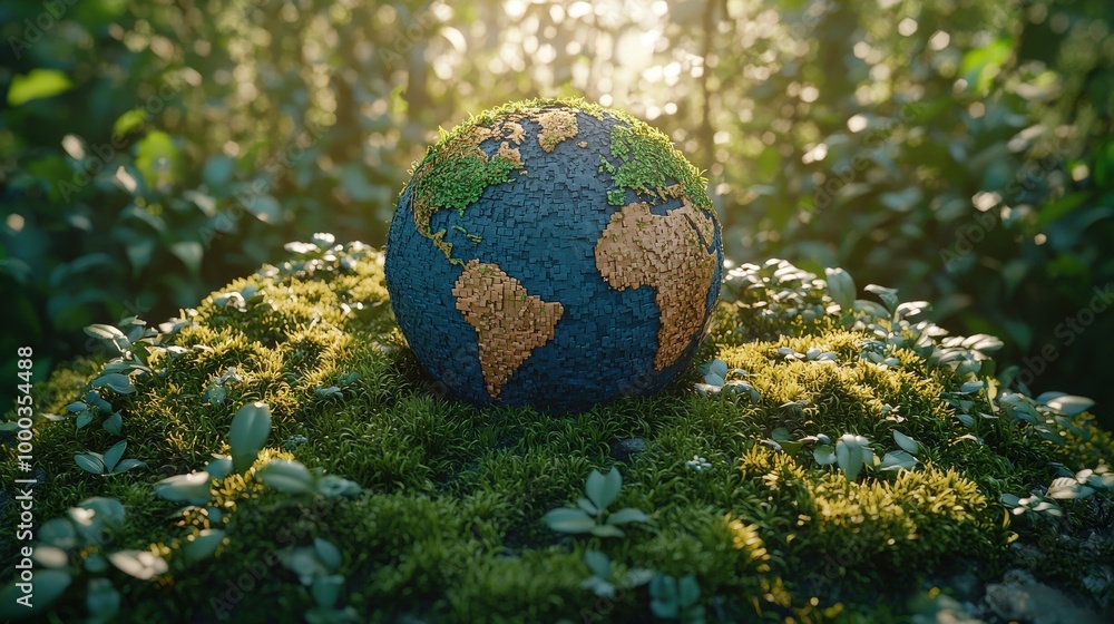 Vibrant 3D Isometric Earth in Nature Setting Vibrant 3D Isometric Earth in Nature Setting