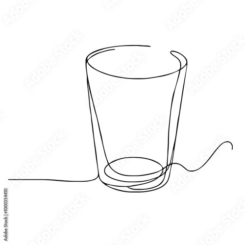 Glass. Icon. Vector drawing. One-line drawing. A simple drawing depicting a continuous line of a tableware item for a liquid or drink.