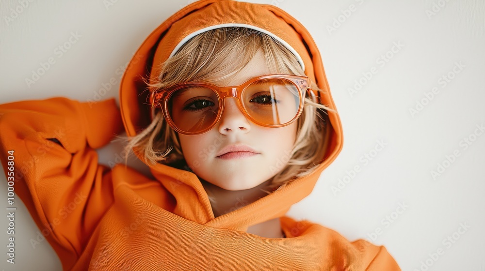 Confident Young Girl in Stylish Orange Outfit Confident Young Girl in Stylish Orange Outfit