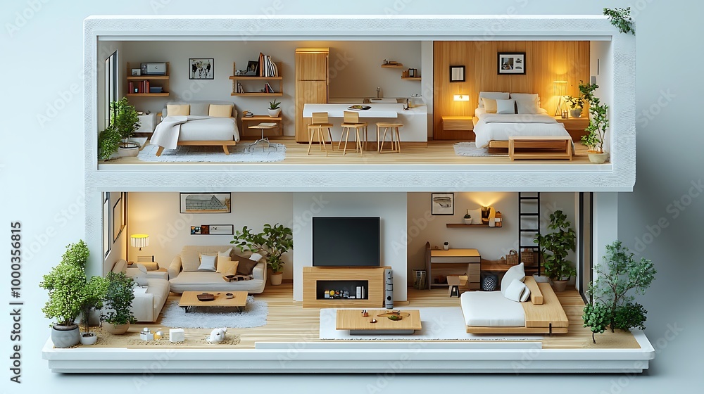 Modern Miniature Dollhouse with Two Floors and Interior Design Modern Miniature Dollhouse with Two Floors and Interior Design